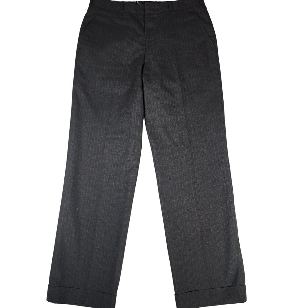 All Wool Gray Pinstripe Dress Pants Vintage Made in Hong Kong Cuffed